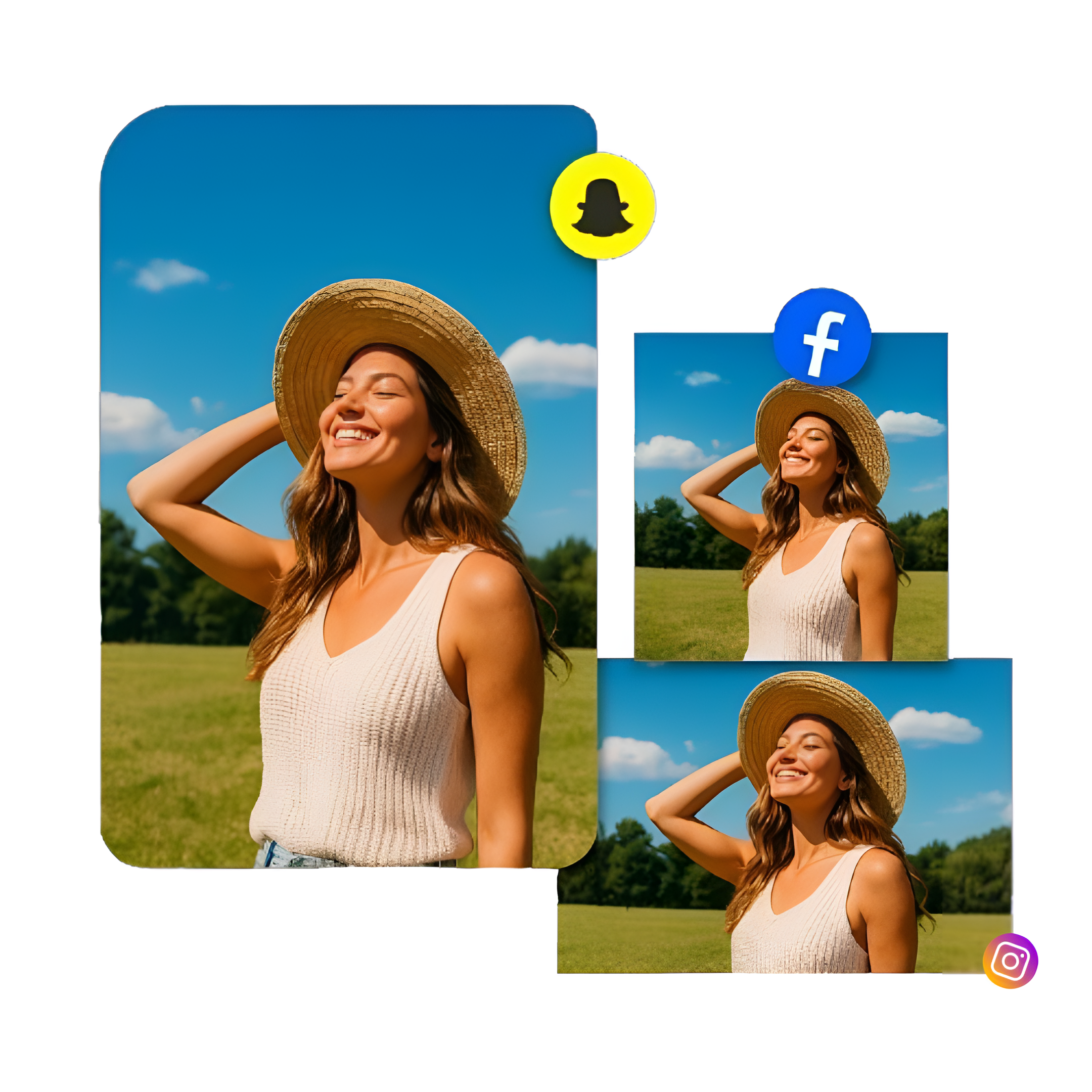 AI image resizer for social media platforms including Instagram, Facebook, Twitter, LinkedIn, Snapchat, and YouTube